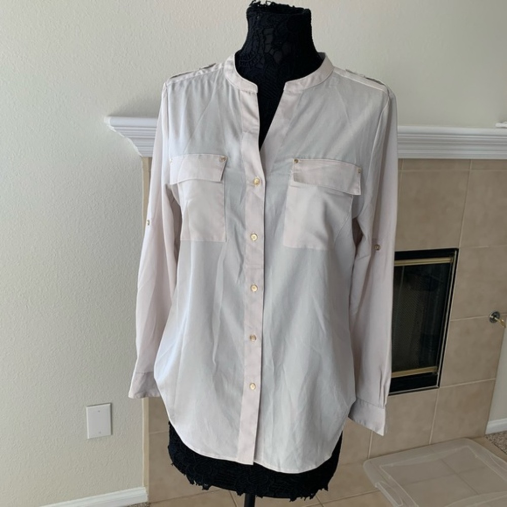 Beige button down top blouse